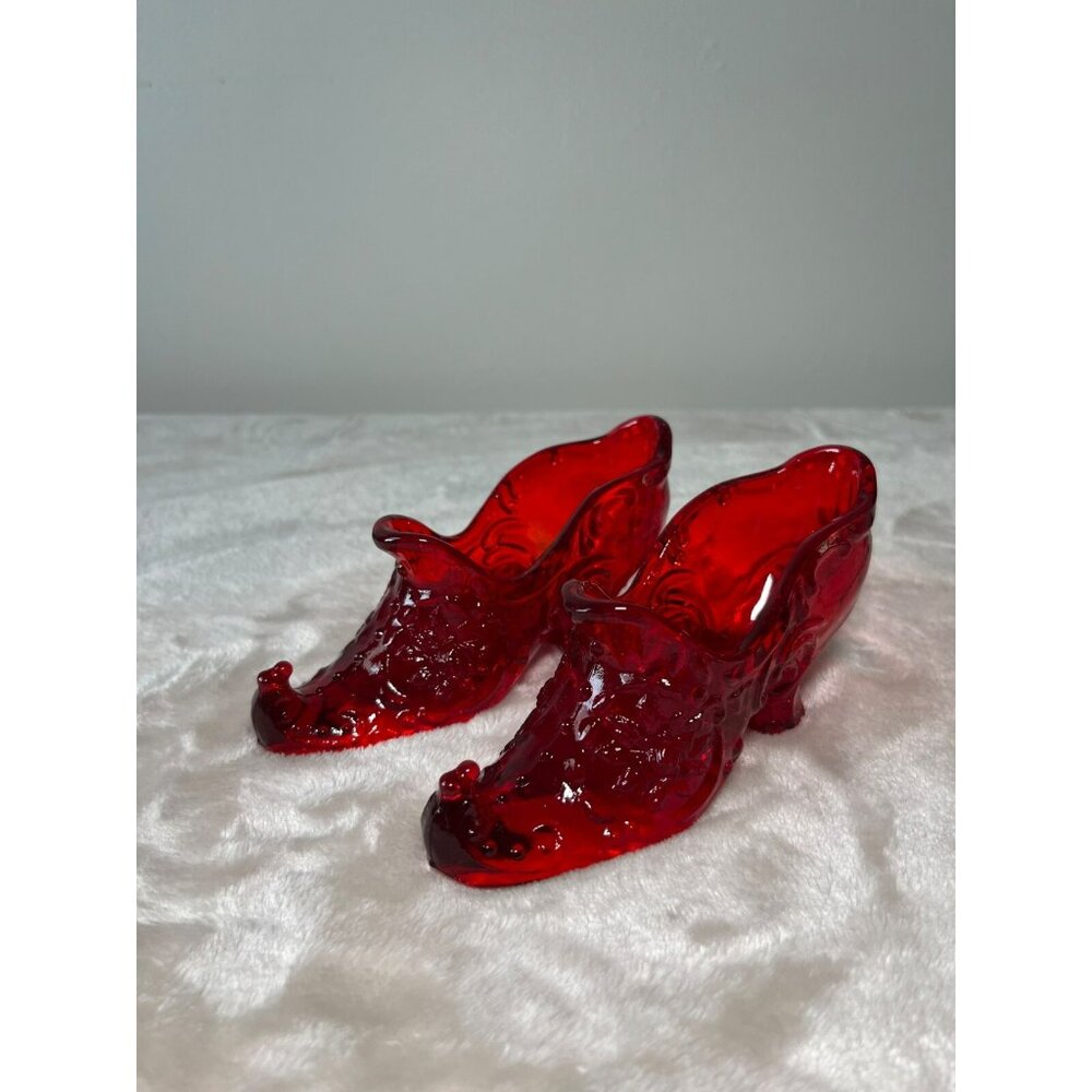2 - Mosser Satin Ruby Red Amberina Glass‎ Victorian Rose Slipper